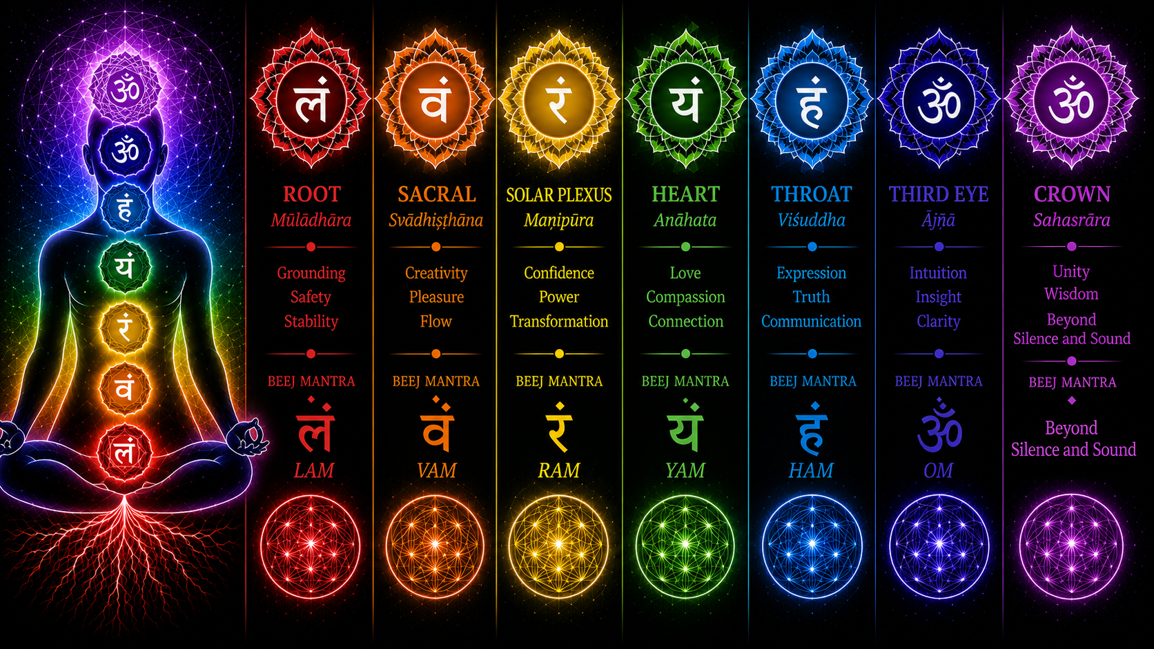 Seven chakra system chart